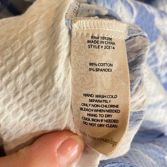 SOFT SURROUNDINGS Blue/White Tie Dye Seika Button Collared Blouse Sz XSmall EUC - Picture 8 of 10